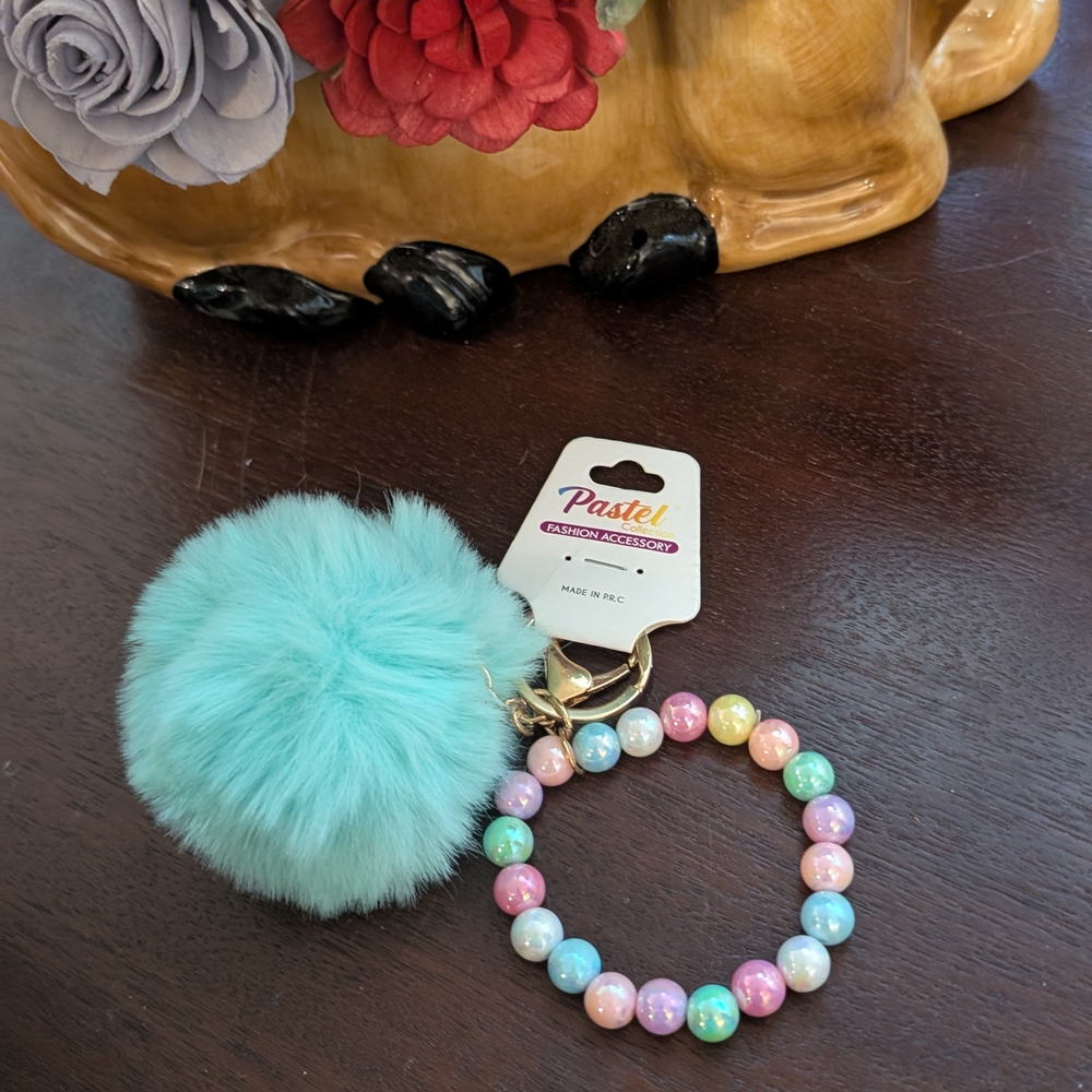 NEW Pastels Pom Pom Keychain and Bracelet Set - Multicolor